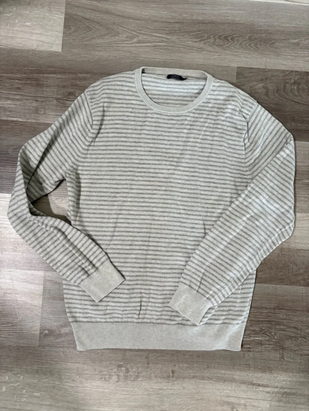 J. Crew Men’s Striped Crewneck Sweater in Light Gray & Cream